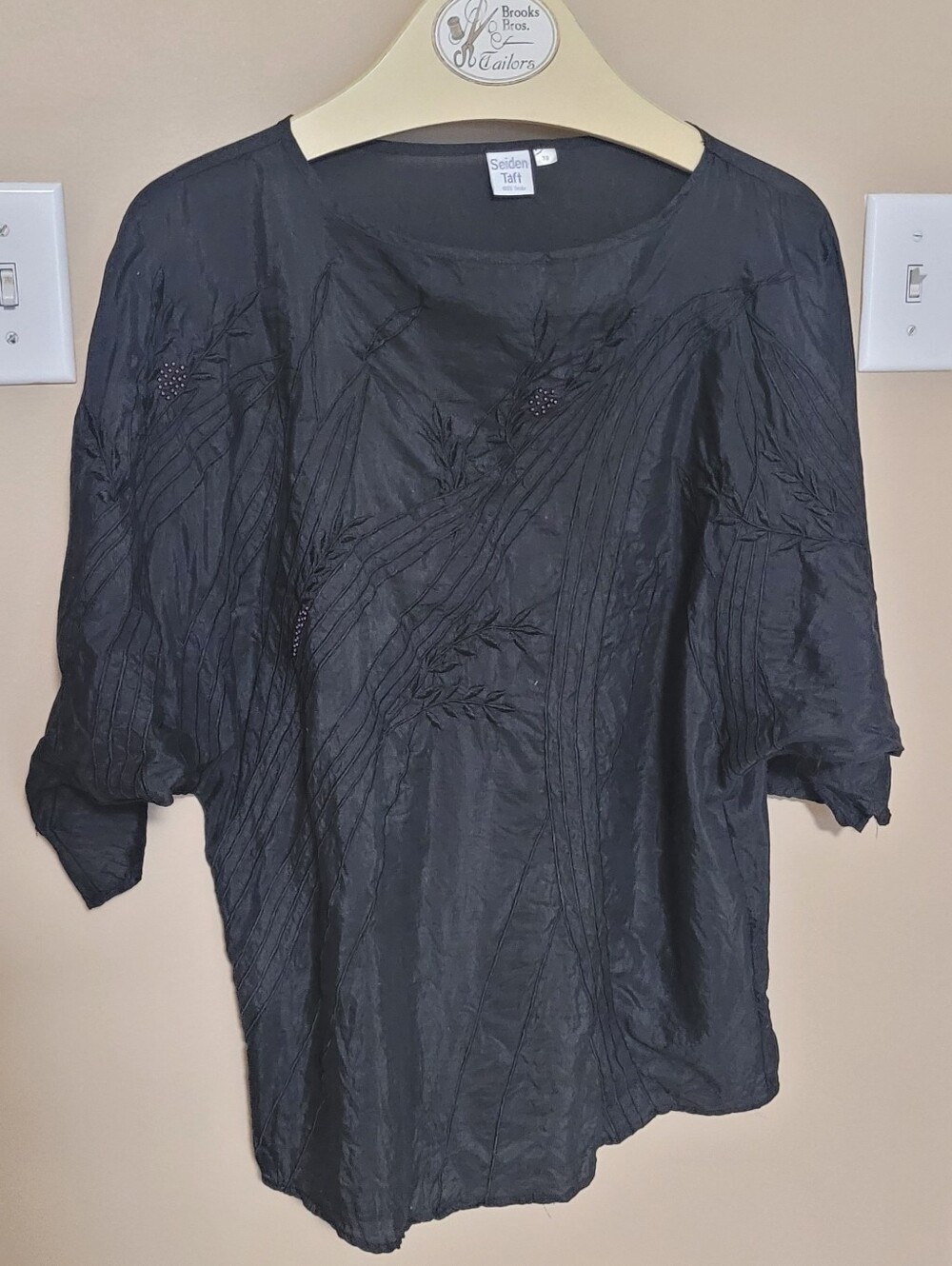 100% Silk  Black Embroidered Top